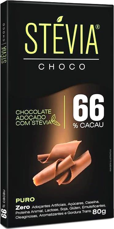 Chocolate Stévia Choco 66% Cacau Adoçado com Stévia Tudo Zero Leite 80g - Vegano