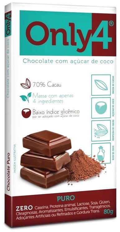 Chocolate Only4 Puro Tudo Zero Leite 80g - Vegano
