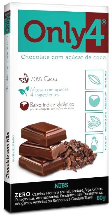 Chocolate Only4 com Nibs Tudo Zero Leite 80g - Vegano