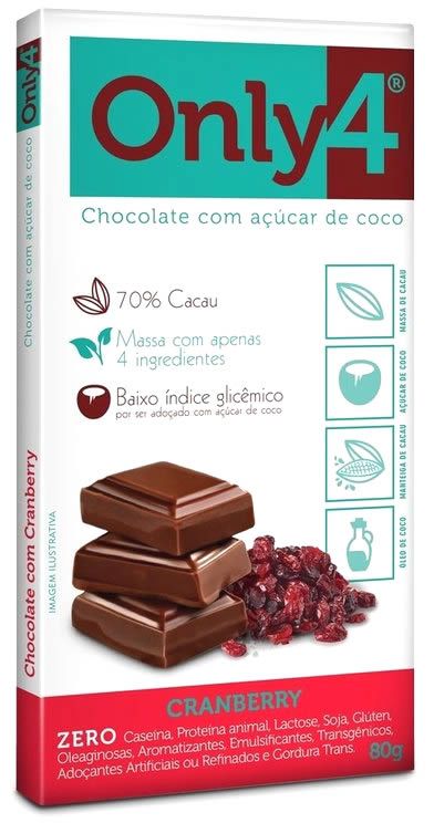 Chocolate Only4 com Cranberry Tudo Zero Leite 80g - Vegano
