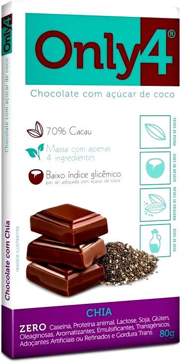 Chocolate Only4 com Chia Tudo Zero Leite 80g - Vegano