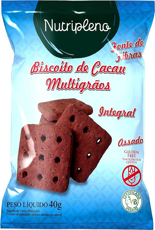 VAL: 24/05/2024 Biscoito de Cacau Multigrãos Sem Glúten Nutripleno 30g