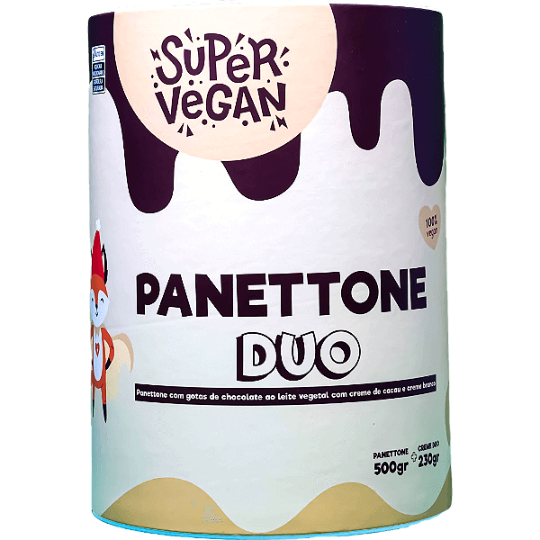 Panettone Duo com Gotas de Chocolate Ao Leite Vegetal + Creme Branco e Creme de Cacau Super Vegan 730g