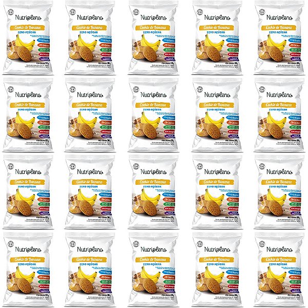 Kit 20 Cookie de Banana Zero Açúcar Nutripleno 30g - Vegano