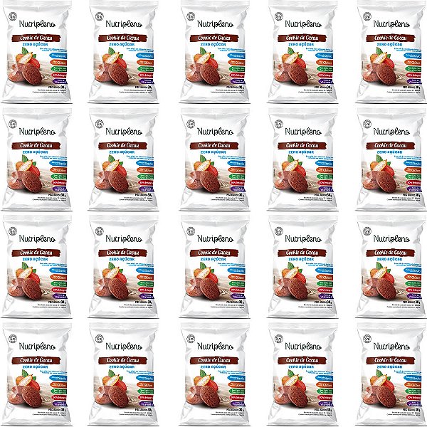 Kit 20 Cookie de Cacau Zero Açúcar Nutripleno 30g - Vegano
