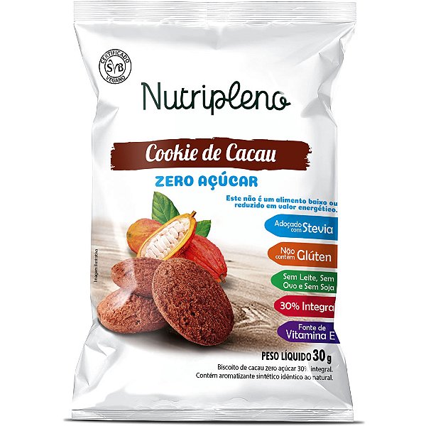 Cookie de Cacau Zero Açúcar Nutripleno 30g - Vegano