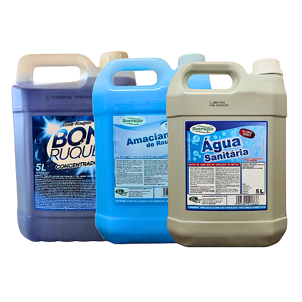 Combo 3un 5L Lava Roupas Amaciante Água Sanitária Bonrruque
