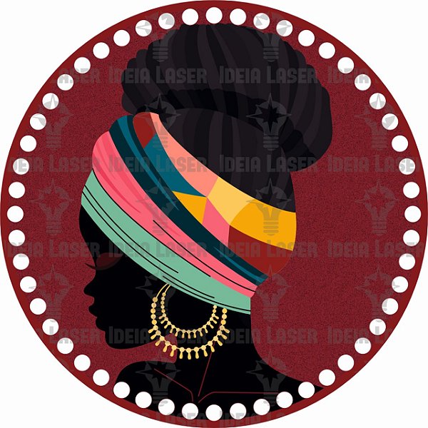 Base MDF Fio de Malha Crochê Redonda Estampada Afro Mulheres Negras Mod2