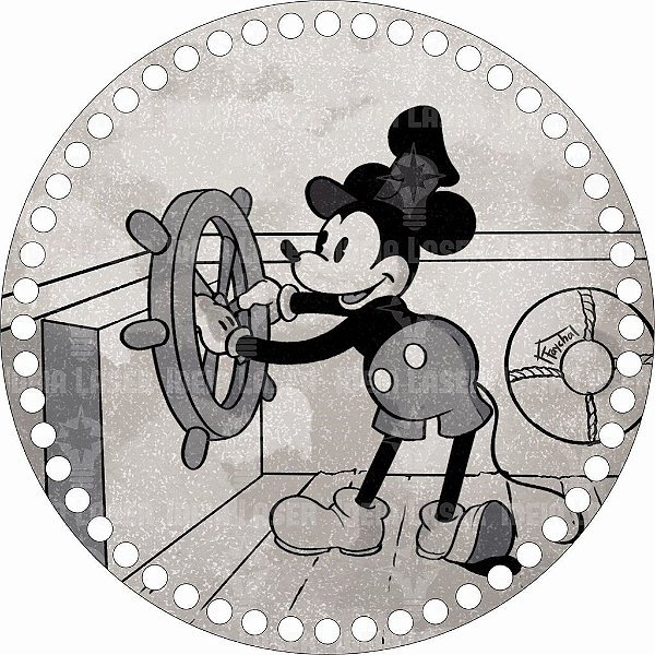 Base MDF Fio de Malha Crochê Redonda Estampada Mickey Mouse