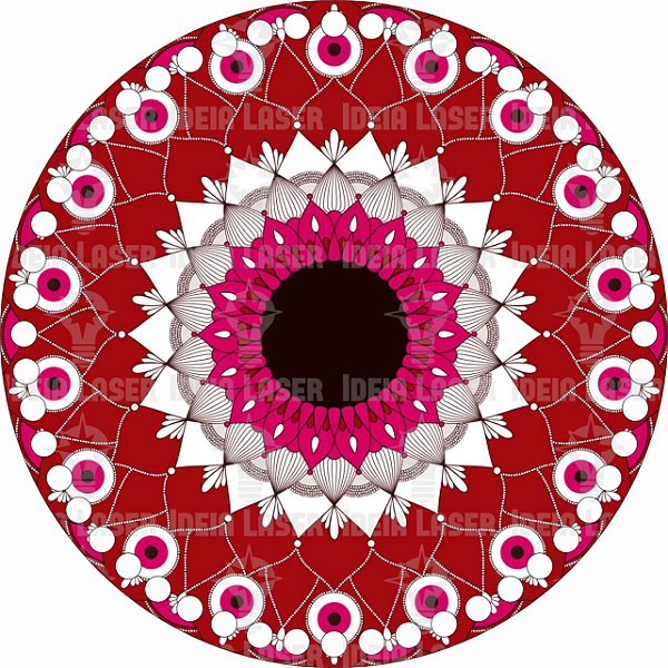 Base MDF Fio de Malha Crochê Redonda Mandala Olho Grego Vermelho