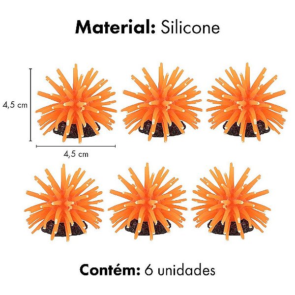 ENFEITE DE SILICONE SOMA ANEMONA LARANJA  4,5 CM (6 UN)