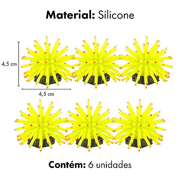 ENFEITE DE SILICONE SOMA ANEMONA AMARELA  4,5CM (6 UN)
