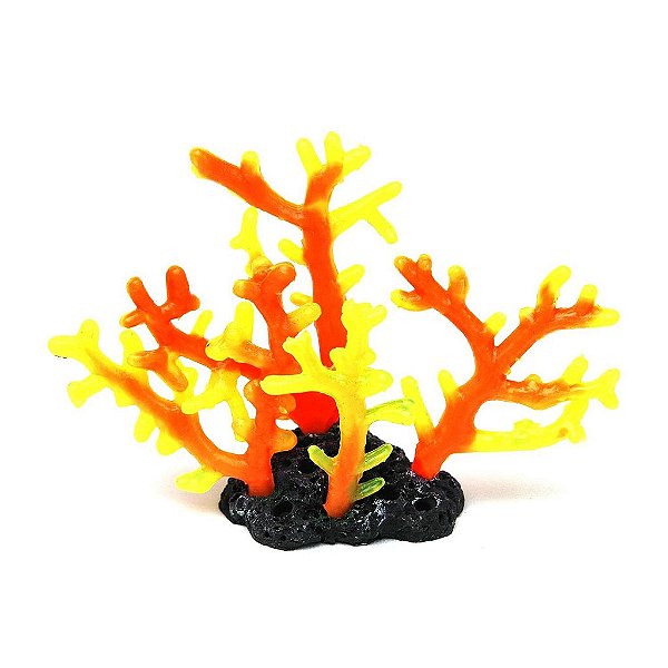 ENFEITE DE SILICONE SOMA CORAL ACROPORA COLOR LARANJA E AMARELA