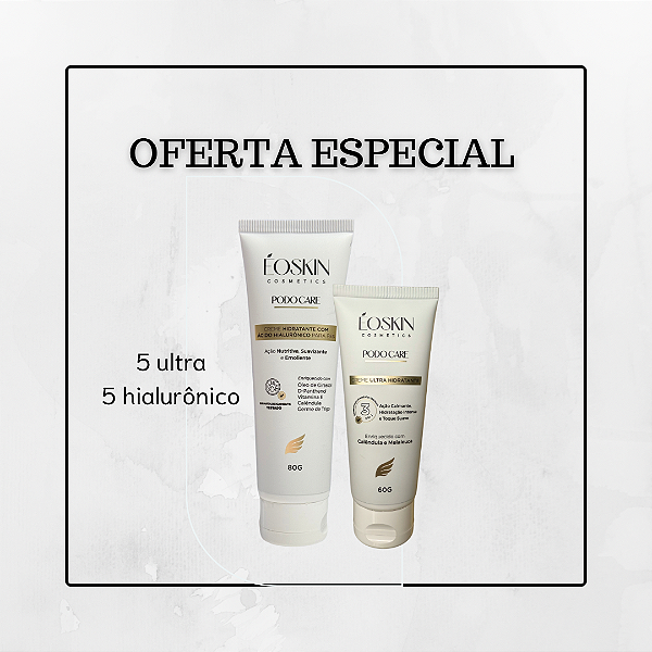 COMBO 5+5 CREME HIDRATANTE COM ÁCIDO HIALURÔNICO PARA PES + CREME ULTRA HIDRATANTE
