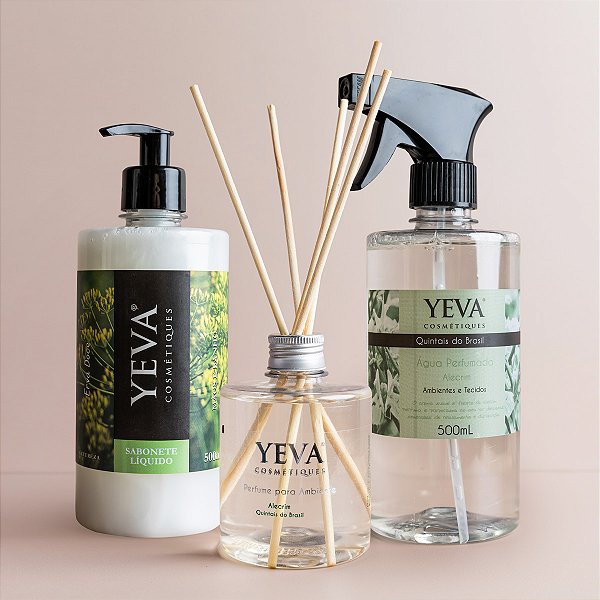 Kit YEVA Frescor | Alecrim e Erva Doce - Sabonete + Água Perfumada + Perfume de Ambiente