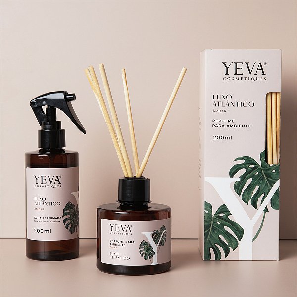 Kit YEVA Luxo Atlântico | Âmbar - Perfume para Ambiente + Água Perfumada