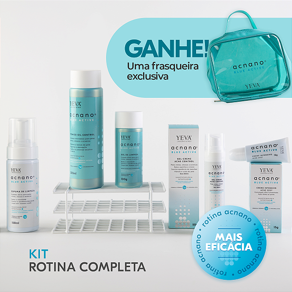 KIT ROTINA COMPLETA Antiacne Acnano BlueActive + Frasqueira