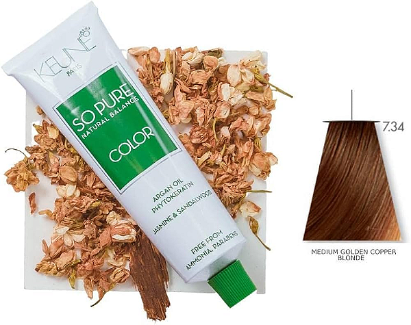 KEUNE SO PURE COLOR 60ML - COR  7.34 -  LOURO MÉDIO DOURADO COBRE