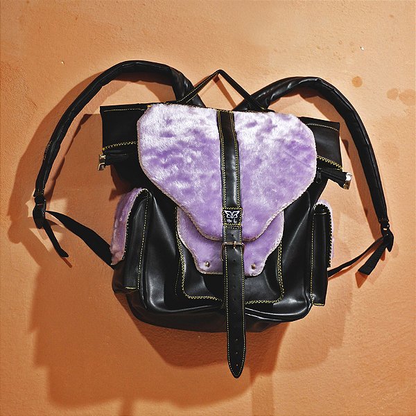 Mochila Didobra - Veludo Lilás Preto Clássico (Encomenda)