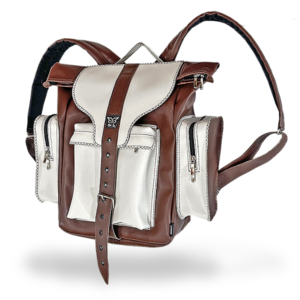 MOCHILA VOADORA - MARROM / OFF WHITE - PREMIUN ALTA PERFORMANCE (VEGAN)
