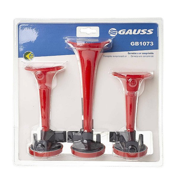 Buzina Automotiva Eletropneumática Com 3 Cornetas Vermelhas