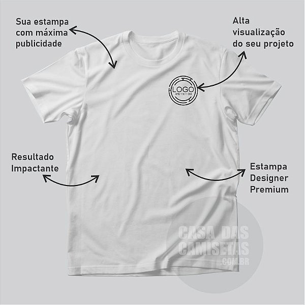 Camiseta Básica Branca Com Sua Logo Personalizada | 01 aplicação