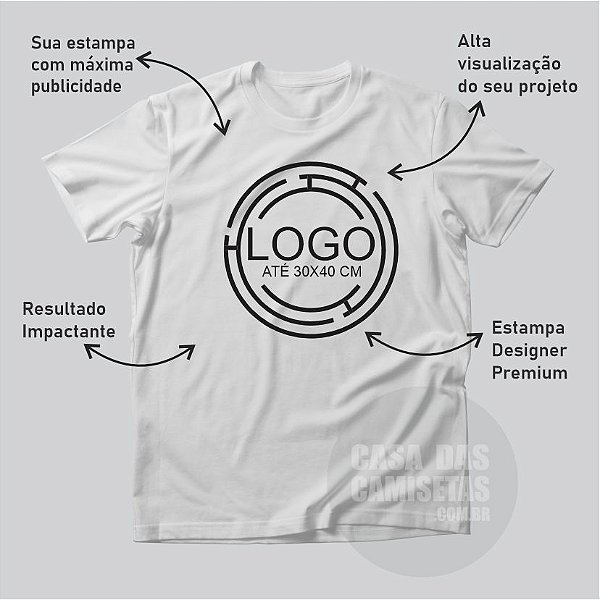 Camiseta Basica Branca Com Sua Logo Personalizada Até 30X40cm