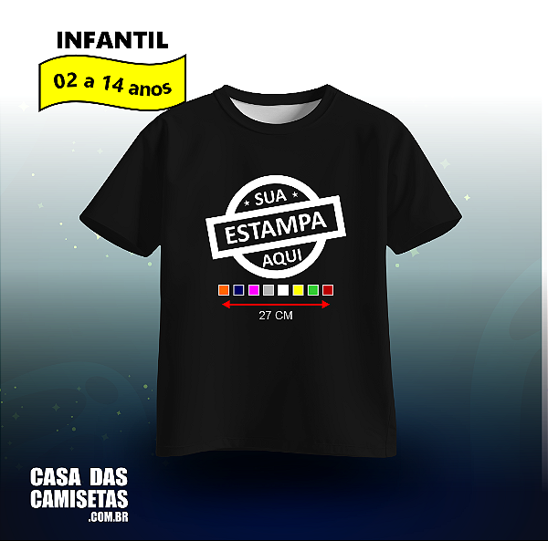 Camiseta Infantil Preta | Estampa frente  colorida