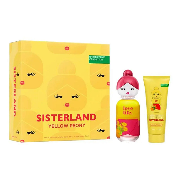 Benetton Sisterland Coffret Yelllow Peony Edt 80ml + Creme Corporal 75ml Feminino