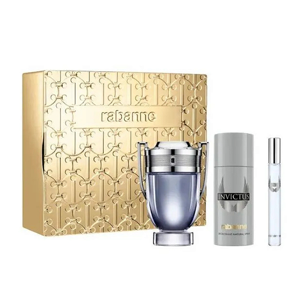 Rabanne Coffret Invictus Edt 100ml + Travel Size 10ml + Desodorante Spray 150ml - Masculino
