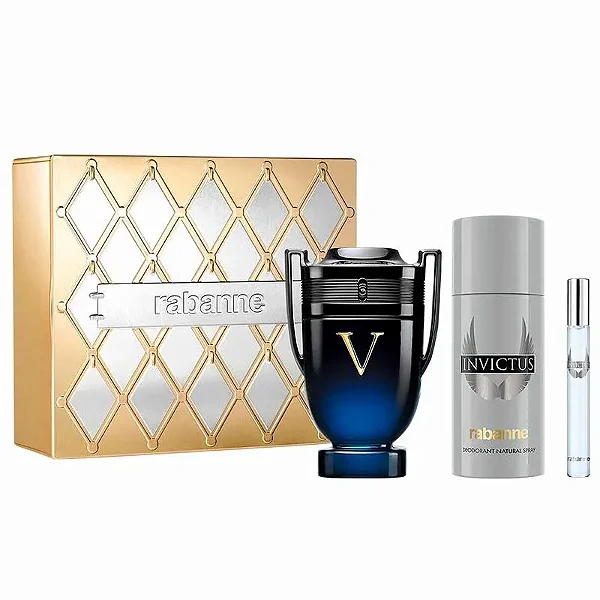 Rabanne Coffret Invictus Victory Elixir Parfum 100ml + Desodorante 150ml + Travel Size 10ml - Masculino
