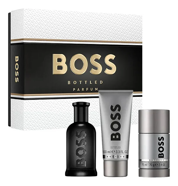 Hugo Boss Coffret Bottled Parfum 100ml + Gel de Banho 100ml + Desodorante Stick 75ml - Masculino