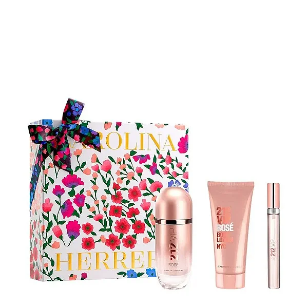 Carolina Herrera Coffret 212 Vip Rosé Edp 80ml + Loção Hidratante 100ml + Travel Size 10ml - Feminino