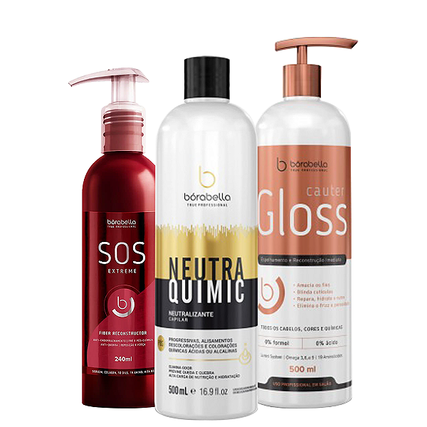 Kit Pós Quimica Borabella SOS Antiemborrachamento + Neutraquimic + Cauter Gloss