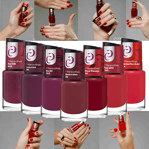 Esmaltes Coleção Completa 7 Maravilhas 7 tons de Vermelho Cora