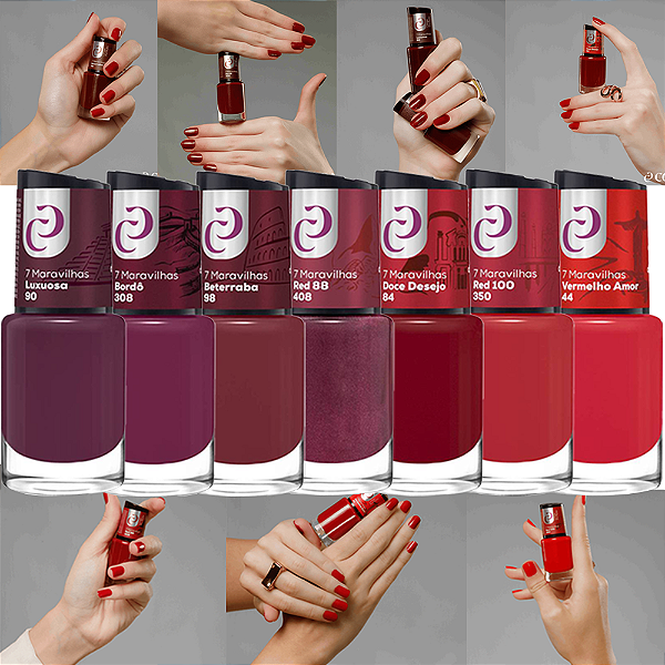 Esmaltes Coleção Completa 7 Maravilhas 7 tons de Vermelho Cora