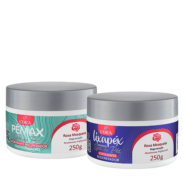 Kit Spa dos Pés Lixapéx + Pémax 250g Rosa Mosqueta Esfoliante + Hidratante Cora