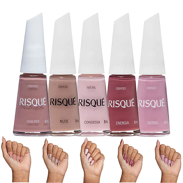 Kit 5 Esmaltes Nude Cremosos Natural Risque