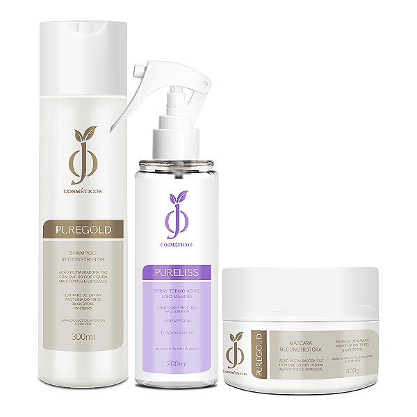 Kit Shampoo PureGold+Máscara PureGold + Spray Liso Mágico PureLiss - OJ Cosméticos