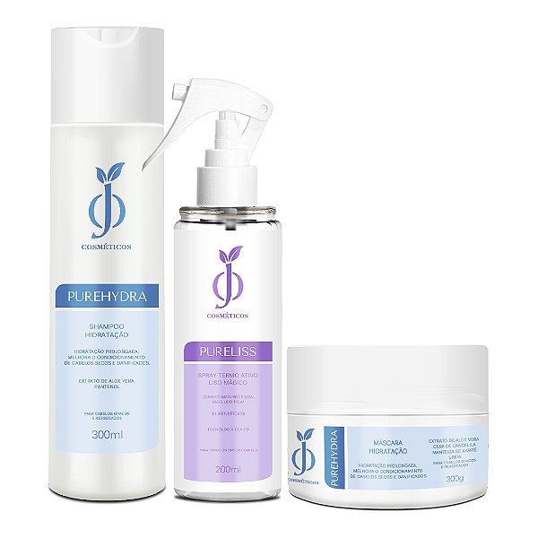 Kit Shampoo PureHydra+Máscara PureHydra + Spray Liso Mágico PureLiss - OJ Cosméticos