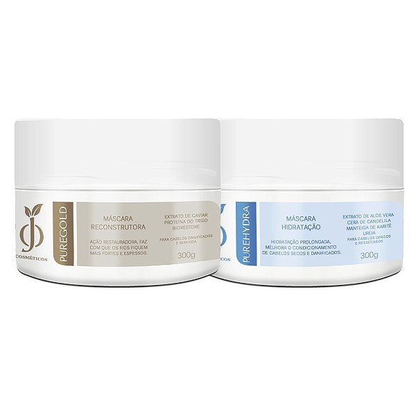 Kit Máscara Reconstrução PureGold + Mascará Hidratação PureHydra - OJ Cosméticos