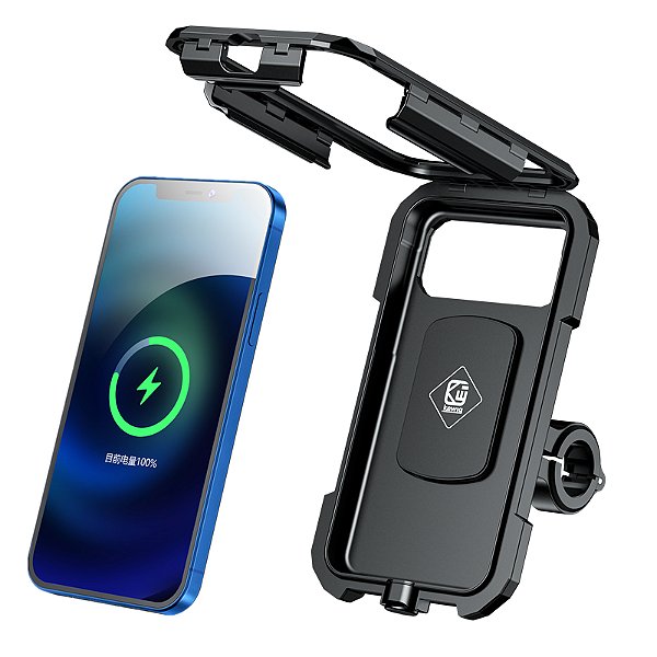 Suporte de Celular para Moto com Capa de Proteção à Prova d'Água e Carregamento Rápido Indução Wireless 15W e USB 18W
