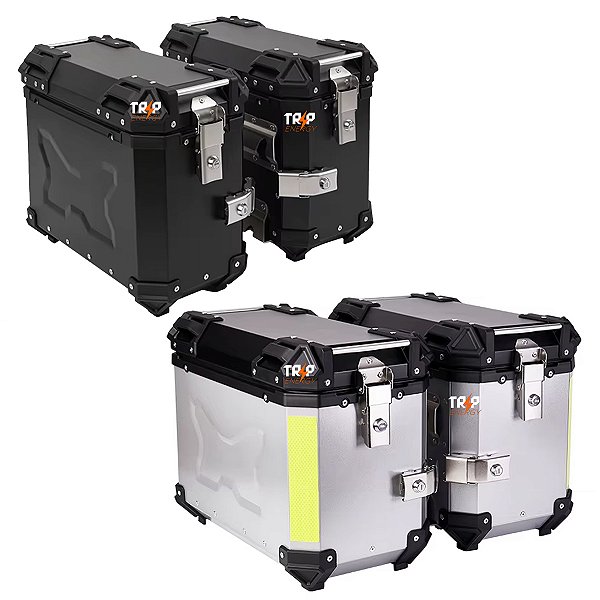 Par de Baús Laterais Moto 38L em Alumínio com Suporte Universal Incluso Impermeável Com Trava de Segurança e Forro Interno PU Kit 2 Bauletos Reforçado Laterais Universal para Moto Top Case Baú Duplo Lateral