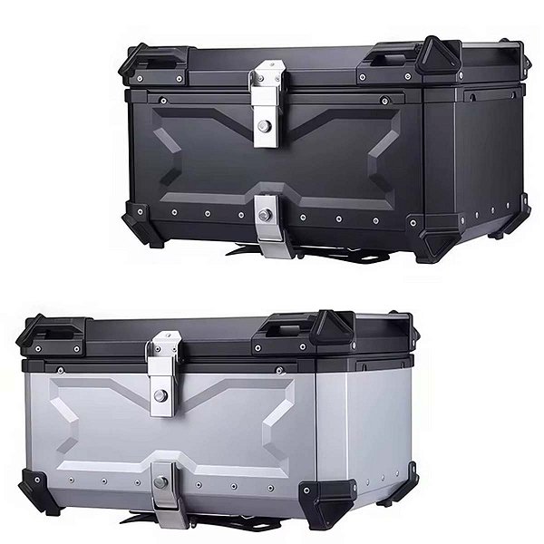 Baú de Alumínio 55L para Moto com Trava de Segurança e Base Universal Impermeável, Resistente para Viagens, Comporta Capacete Fechado e Forro Interno Premium