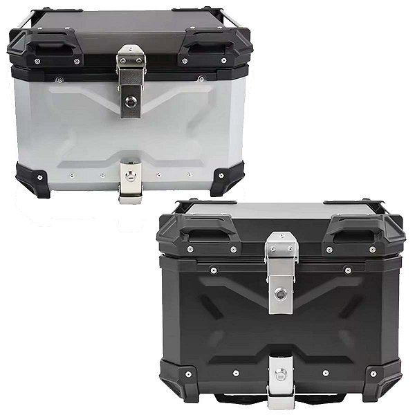 Baú Traseiro de Alumínio 45L com Base Universal Comporta 1 Capacete Fechado, Vedação Contra Água, Trava de Segurança e Forro Interno Ideal para Viagens e Trabalho