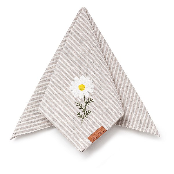 Guardanapo Listrado Bordado Margaridas
