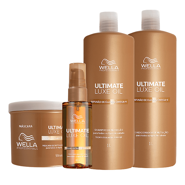 Kit Wella Ultimate Luxe Oil Shampo 1l+ Cond 1l +Máscara 500ml + Óleo 30ml