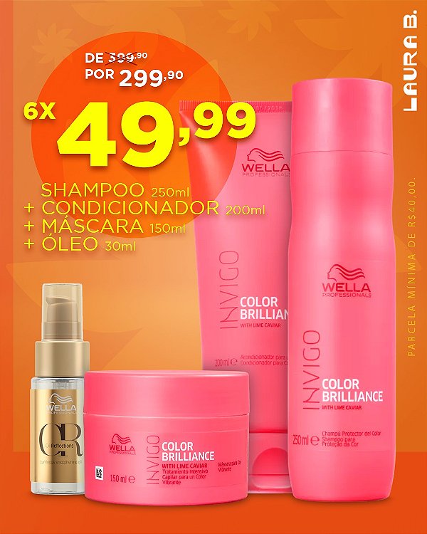 Kit Wella Brilliance Shampo 250ml+Cond 200ml +máscara 150ml + Óleo Oil Reflections 30ml