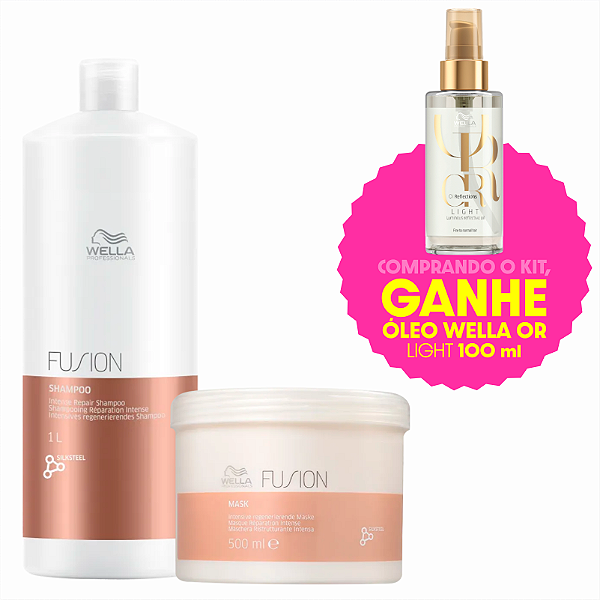 Kit Wella Fusion - Shampoo 1L + Máscara 500ml(Ganhe Óleo Oil Reflection Light 100ml)