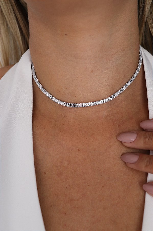 Colar Riviera Choker com Zircônias Baguete